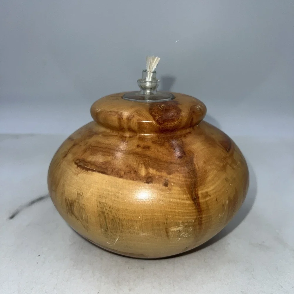 VTG Burl Wood Oil Lamp Diffuser Hand Turned Wooden Vase Signed Dan Morris